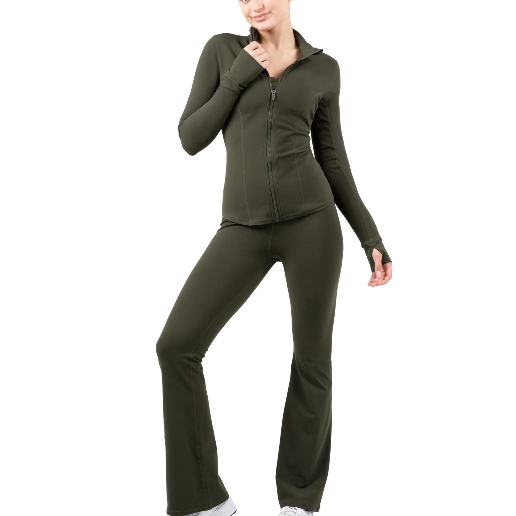 Nude Feeling Plus Size Women's Yoga Set Flared Leggings with Zipper Jacket High Waist Two Piece Activewear Sportswear