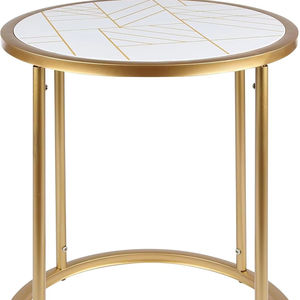 Modern Round <b>Marble</b> <b>Nesting</b> Coffee <b>Tables</b> Gold Metal Frame - Product Image 1