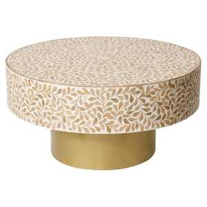 Table d'appoint moderne en bois incrusté d'os, design antique, noir et blanc, pour chambre à coucher ou salon, utilisation décorative en Inde - Product Image 4