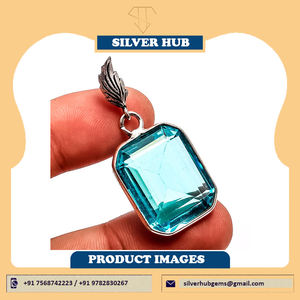 จี้เงินแท้ 925 ประดับพลอยบลูโทแพซธรรมชาติ สวยงาม สำหรับผู้ค้าส่ง ราคา ODM OEM - Product Image 2