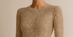 Lujo mano con cuentas manga larga imperio cintura hasta el suelo vestido de noche elegante adornado vestido Formal para mujeres por encargo - Product Image 2