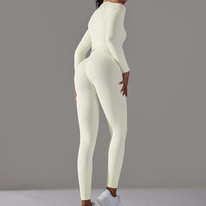 Gran oferta, conjunto de pantalones cortos de gimnasio de cintura alta para mujer, mallas de Yoga con patrón sólido para entrenamiento físico, diseño acanalado - Product Image 4