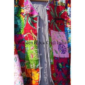 Chaqueta Acolchada Vintage Hecha a Mano en India, de Algodón Puro, con Diseño Floral Kantha Reversible, para Mujer, Moda Otoño Invierno - Product Image 5