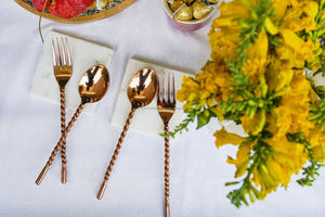 High Quality Hand made Cutlery Silver and Rose Gold Twirl 4 Piece <b>Flatware</b> <b>Set</b> For Wedding - Product Image 3