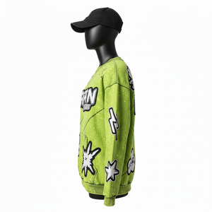 Sudadera para Mujer con Efecto Deslavado Ácido, Felpa de Algodón, Estampado Verde, Bordado con Logotipo Personalizado, Transpirable - Product Image 3