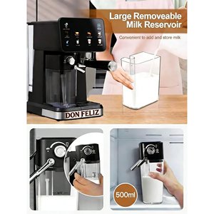 Machine à café expresso professionnelle DON FELIZ 20 bars 1350W en acier inoxydable avec écran LCD, système de lait automatique, capacité de 2 tasses, UE - Product Image 4