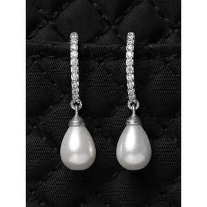 NOVAMART Fine 925 Sterling Silver Classic Pearl <b>Drop</b> Earrings Rhodium Plated with for Swiss Zirconia Screw <b>Back</b> Gift Women Girls - Product Image 2