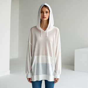 เสื้อตาข่ายแบบสวมหัวของผู้หญิงเสื้อเอวลอยแบบลำลอง100% โพลีเอสเตอร์ตาข่ายมีฮู้ด - Product Image 5