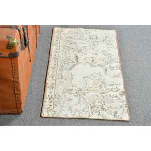 พรมวินเทจขนาด 1.6x3.3 ฟุต พรมตุรกีขนาดเล็ก พรมขนสัตว์สีขาวลายปะติด - Product Image 1