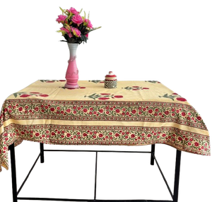 Mantel de Algodón Estampado a Mano: Decoración Boho Floral Roja y Verde, Mantel para Mesa de Comedor, Decoración Étnica para el Hogar al Mejor Precio - Product Image 1
