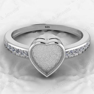 Genuine 925 Silver 8mm Heart CZ Breastmilk Semi Mount <b>Blank</b> Collet <b>Ring</b> Setting for Stone Resin & Ashes Work Keepsake Jewelry - Product Image 2