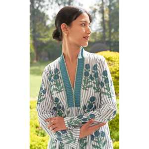 Vestido Kurta informal de algodón con cuello en V para mujer Iris Boota de rayas azules-para uso diario - Product Image 2