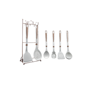 7-PCs Imported <b>Silicone</b> Kitchen Utensil Set White Golden Handle Spoon Heat Resistant Cooking <b>Tool</b> Made with PC and Nylon - Product Image 2