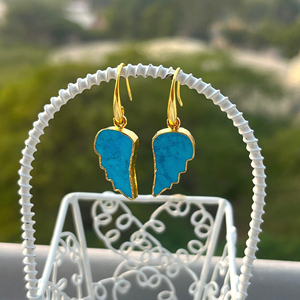 ต่างหูปีกนางฟ้าประดับพลอยสีฟ้าเทอร์ควอยซ์สไตล์โบฮีเมียน ทำจากทองเหลืองชุบทอง 18k งานแฮนด์เมดสำหรับผู้หญิง - Product Image 4