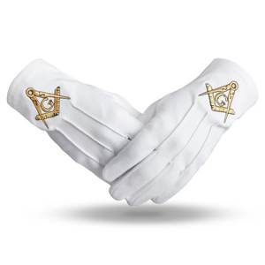 Master Mason Blue Lodge Guantes Algodón puro Oro Cuadrado y brújula G 2025 Masonic Regalia Freemasons Guantes OEM con servicio - Product Image 2