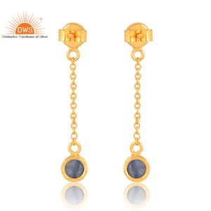 Meilleure vente de boucles d'oreilles en argent sterling plaqué or 18 carats avec pierres précieuses Labradorite naturelle Demi Fine Jewelry Manufacturer - Product Image 3