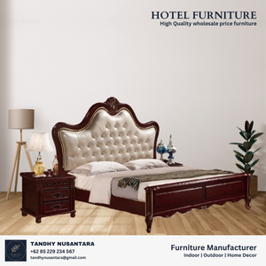 Lit en bois sculpté King ou Queen, meubles en acajou massif d'Indonésie, design personnalisable pour hôtel et villa - Product Image 5