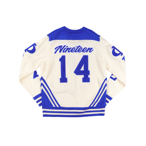 Phi Beta Sigma Suéter con cuello en V Azul marfil HBCU Ropa de fraternidad griega 30 Lana 70 Acrílico Chenille Bordado Punto Ropa griega - Product Image 2