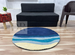 Alfombra de lana con forma de onda sombreada azul de alta calidad, alfombra suave de océano para el hogar, sala de estar, dormitorio, sala de niños - Product Image 3