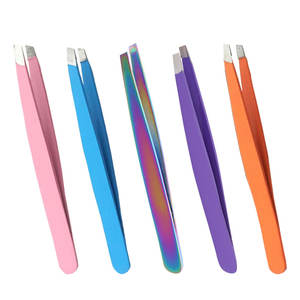 Pinzas de Cejas Inclinadas de Acero Inoxidable Personalizadas al por Mayor, Pinzas Cosméticas de Precisión, Etiqueta Privada Manual, Profesional - Product Image 1