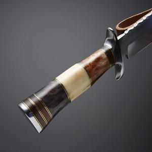 Cuchillo Bowie de acero al carbono personalizado de alta calidad, Funda de cuero, mango de madera clásico, hoja de leyenda de supervivencia para exteriores, mango de Micarta OEM - Product Image 3