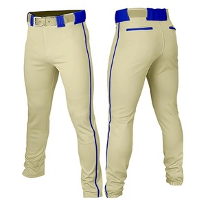 Pantalon de baseball pour homme, beige uni avec rayures bleues, anti-humidité, antibactérien, protection UV, coupe ajustée, polyester, vêtements de sport, ceinture - Product Image 1