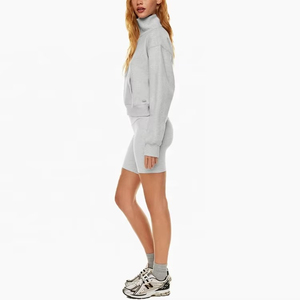 Sudadera de algodón y poliéster con cuello de media cremallera y hombros caídos de calidad superior al por mayor y sudaderas con capucha transpirables antiarrugas para mujer - Product Image 4