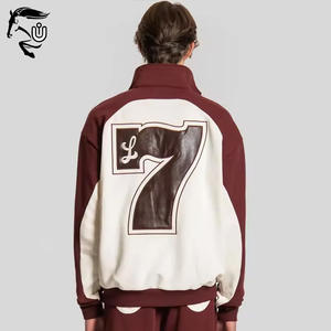 Chaqueta de lana de algodón con media cremallera personalizada Unisex, conjunto de pantalones de chándal apilados acampanados, chándal de gran tamaño con estampado de pantalla para hombres de alta calidad - Product Image 2