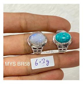 แหวนดีไซน์ใหม่ปรับขนาดได้ ผลิตจากเครื่องประดับเงินแท้ 925 ประดับด้วยพลอยมูนสโตนสีรุ้งและพลอยเทอร์ควอยซ์แบบฝังขอบ - Product Image 1