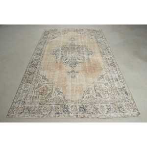 Alfombra Turca Grande de 5,4x9,2 pies, Alfombra de Lana Vintage Azul Marrón con Borde - Product Image 1