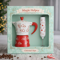 Ensemble cafetière Moka Pot, ensemble cadeau avec mousseur à lait, design romantique en forme de cœur pour les amateurs d'espresso à la maison