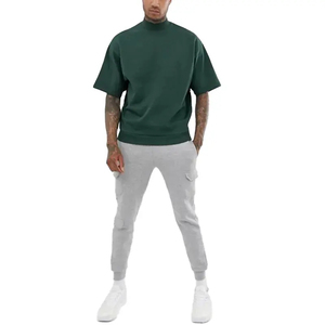 T-shirt en éponge surdimensionné lourd 400 gsm 2025 col rond côtelé avec col épais imprimé motif chemises tricotées pour hommes - Product Image 5