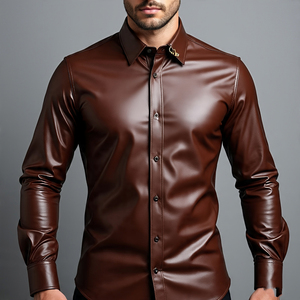 Camisas con cuello de plumón de cuero genuino para hombre hechas a mano personalizadas de alta calidad | Camisas de cuero de oveja pesadas para hombre al por mayor 2025 - Product Image 2