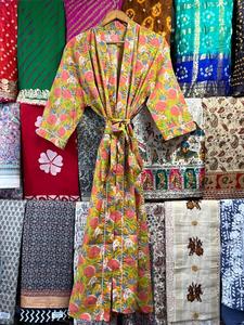 Kimono de luxe unisexe en coton imprimé bloc, cardigan, vêtements de nuit, robe de chambre, spa, hôtel, été, automne - Product Image 6