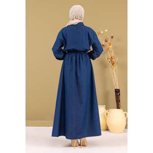 Vestido Casual de Mezclilla Azul Oscuro con Cintura Elástica con Cierre - Product Image 4