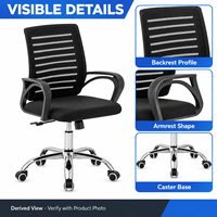 Chaise de bureau moderne noire en maille avec accoudoirs en boucle, base chromée et roulettes pour bureaux informatiques, bureaux à domicile et salles de réunion