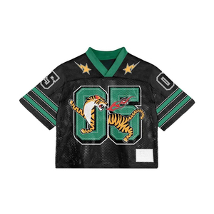 Nouveau maillot de football américain personnalisé en maille pour femmes, streetwear en satin, col en V, patch étoile, style Y2K, chemise surdimensionnée - Product Image 4