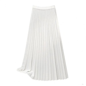 Jupe Maxi d'été pour femmes, plissée, couleur unie, élastique, taille haute, jupe pour femmes, décontractée, en coton mélangé, ligne A lisse - Product Image 3