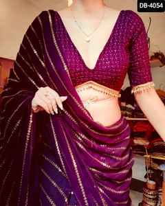 Las colecciones de Sari de Georgette de imitación de ropa informal y de festival más hermosas con Sari de calidad superior y precio bajo para mujer - Product Image 3