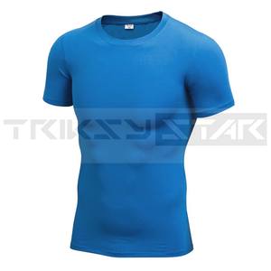 Alta elasticidad hombres Fitness manga corta deportes secado rápido gimnasio ropa Ringer transpirable entrenamiento liso Regular 100% algodón deportivo - Product Image 4