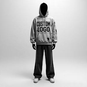 Chándal holgado de algodón lavado con ácido personalizado de alta calidad de fabricante, chándales bordados con estampado desteñido al sol para hombre - Product Image 1