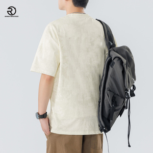 T-shirt d'été de haute qualité pour hommes à manches courtes col ample respirant léger coton en gros motif solide personnalisé - Product Image 3