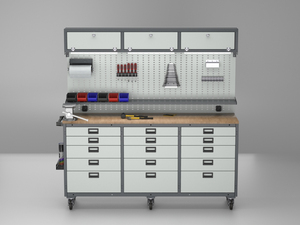 All-in-One Garage Workbench with Pegboard, Upper Cabinets & <b>Drawer</b> Tool Storage System Heavy Duty <b>Workshop</b> Station - Product Image 2