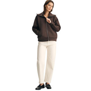 Sweat-shirt à capuche zippé en polaire de polyester à col rond surdimensionné pour femmes, respirant, tricoté, décontracté, imprimé numérique, automne, grande taille, OEM - Product Image 4
