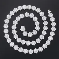 LAX DIORE JEWELS Kalung Pria/Wanita Berlapis Perak Motif Bunga dengan Berlian Berkilau Setting Prong Rantai Hiphop Trendy