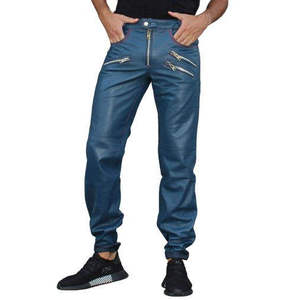 Pantalones lavados de cuero genuino para hombre, pantalones de moda de lujo, estilo Hip Hop, botón, cierre ligero - Product Image 6