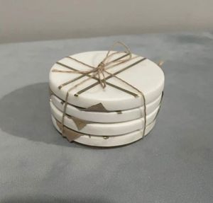 Sous-verres en marbre au design incroyable avec incrustations en laiton, prix de gros, sous-verres résistants à la chaleur pour tasses à boisson avec support, style vintage - Product Image 6