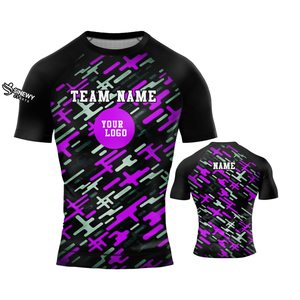 เสื้อแรชการ์ดแบบซับลิเมตแขนสั้นสำหรับป้องกันผดผื่นปรับแต่งโลโก้ของคุณเอง - Product Image 6