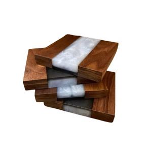 High Quality White Resin Joint Acacia Wood Coasters OEM Sublimation Marble Styles <b>Mats</b> Pads Set Placemat Accessories Home Use - Product Image 1