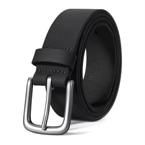 Formal Black Cow Hide Leather <b>Belt</b> With Silver Rectangular Pin Buckle Solid Design Men's Waist Accessory - Product Image 4